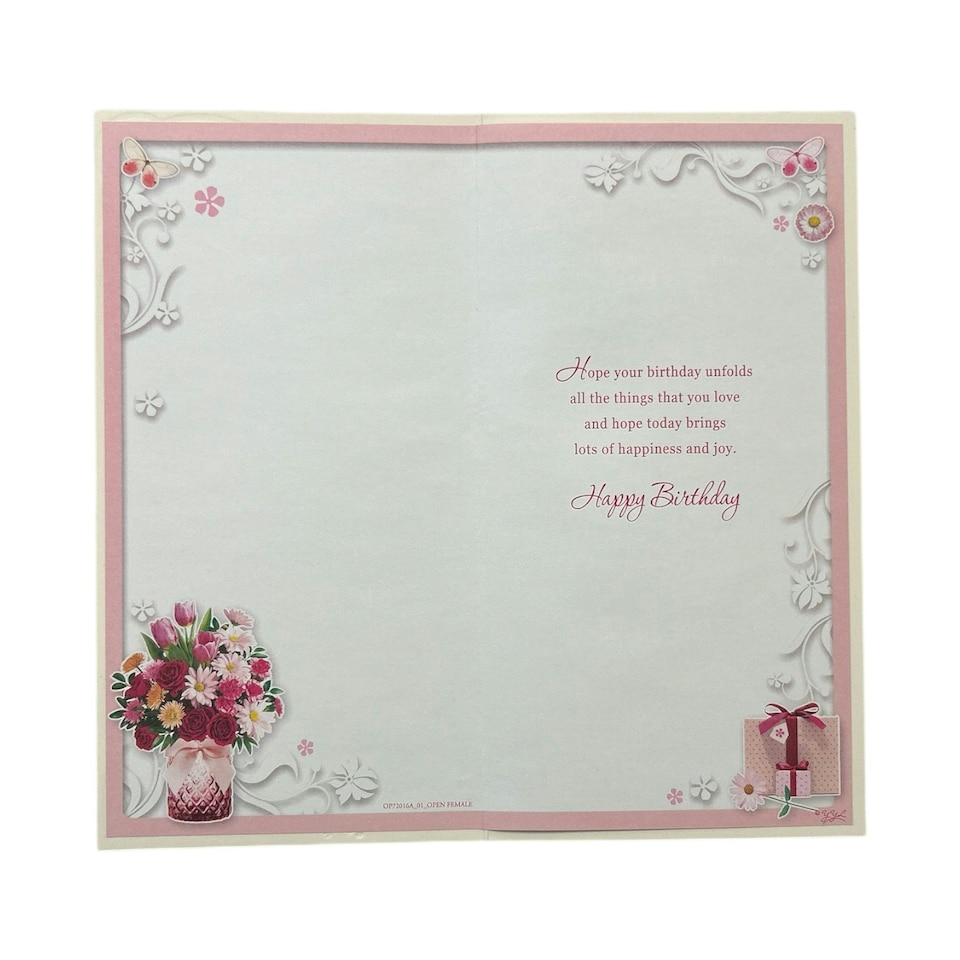 image 1 of Open Female Flower Pot and Gift Design Traditional Opacity Birthday Card