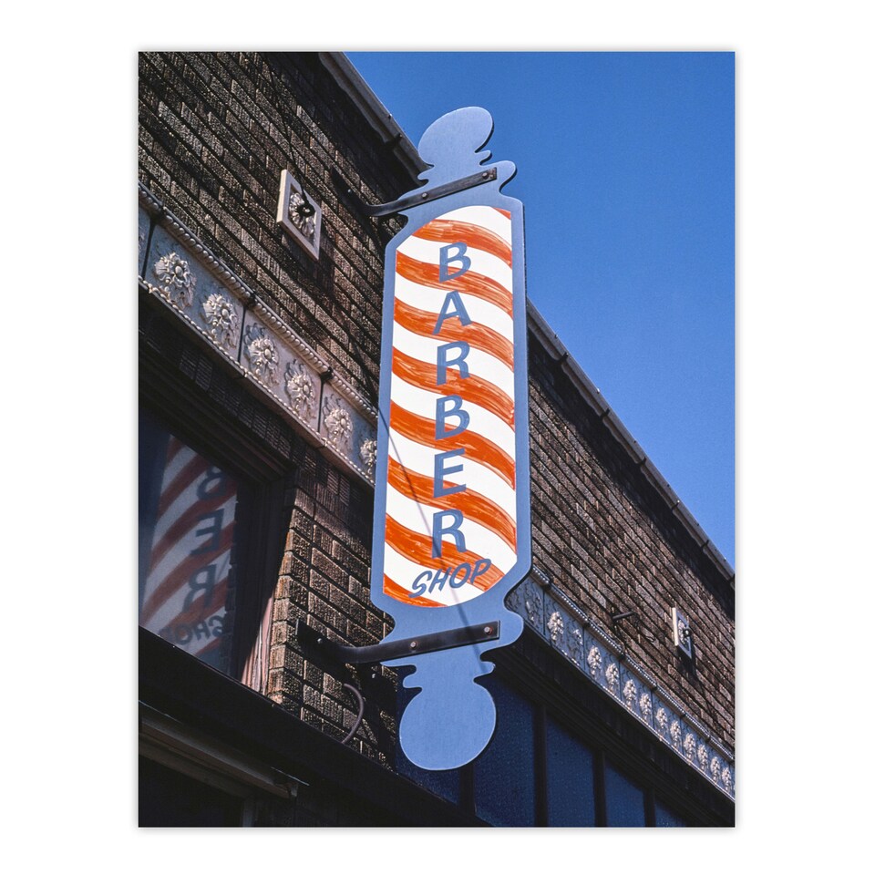image 1 of John Margolies Retro Barbershop Sign Photograph Framed Wall Art Picture Print A4