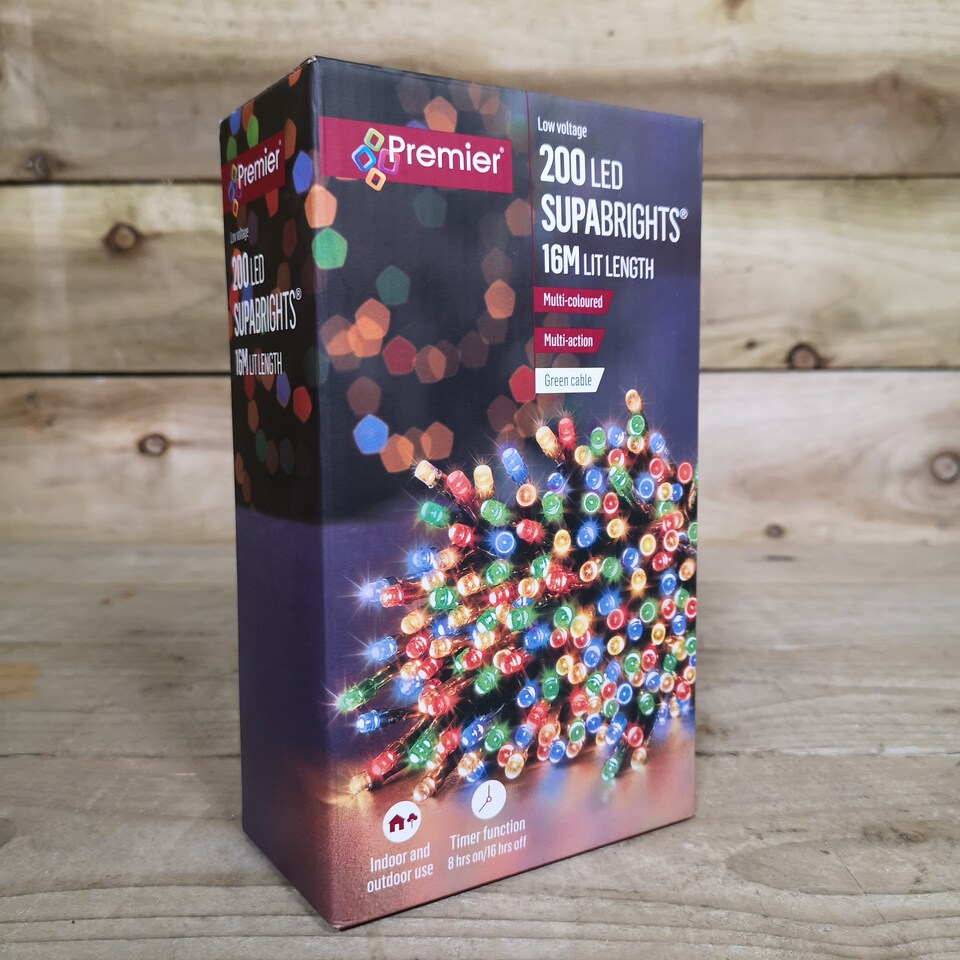 image 1 of 200 LED 16m Indoor Outdoor Christmas Multi Function Mains Operated String Lights with Timer in Multicoloured