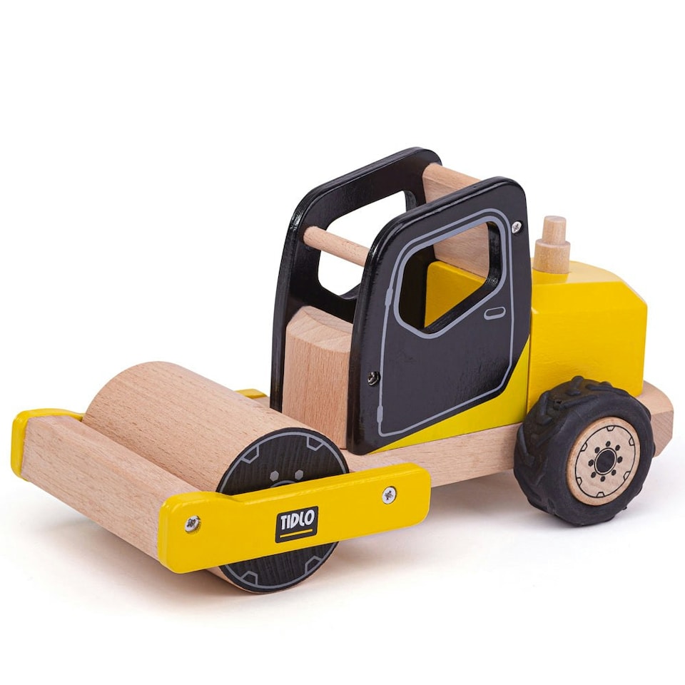 image 1 of Tidlo Wooden Yellow Road Roller Toy, Features Movable Parts And Wheels