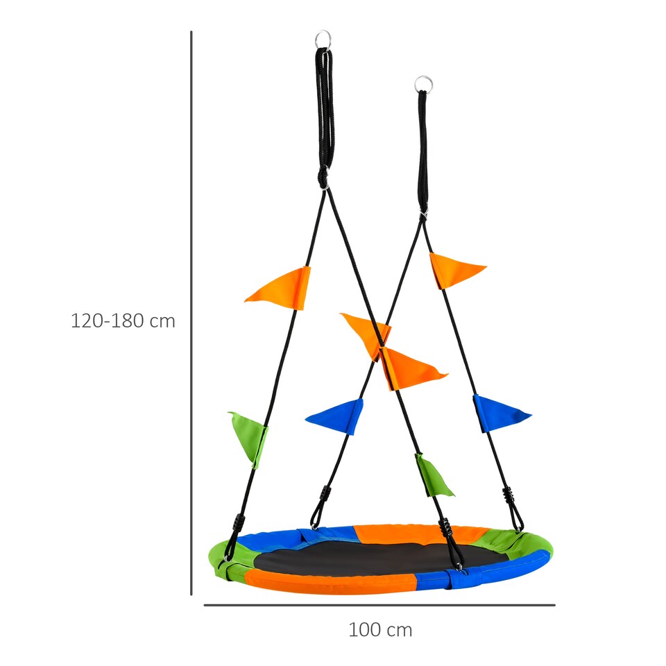 image 1 of Outsunny Saucer Tree Swing Metal Tube Adjustable Rope Garden Blue Green Orange