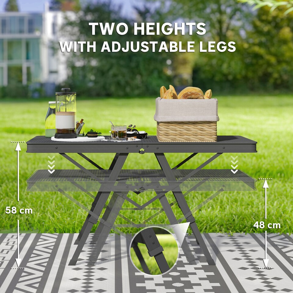 image 1 of Outsunny 3 ft Folding Camping Table w/ Adjustable Heights & Mesh Desktop