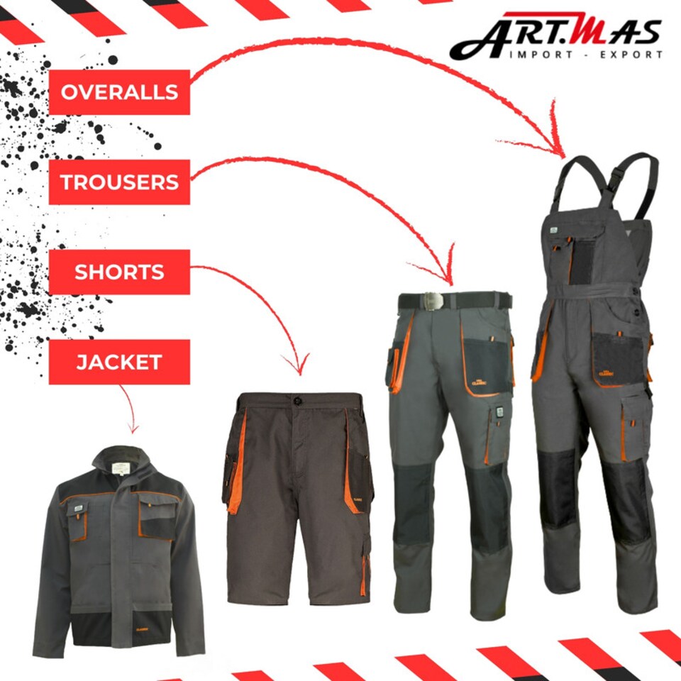 image 1 of ArtMas Grey Orange Work Trousers for Men  Durable Design with Knee Pad Pockets Cargo Storage and Reinforced Seams Size UK36