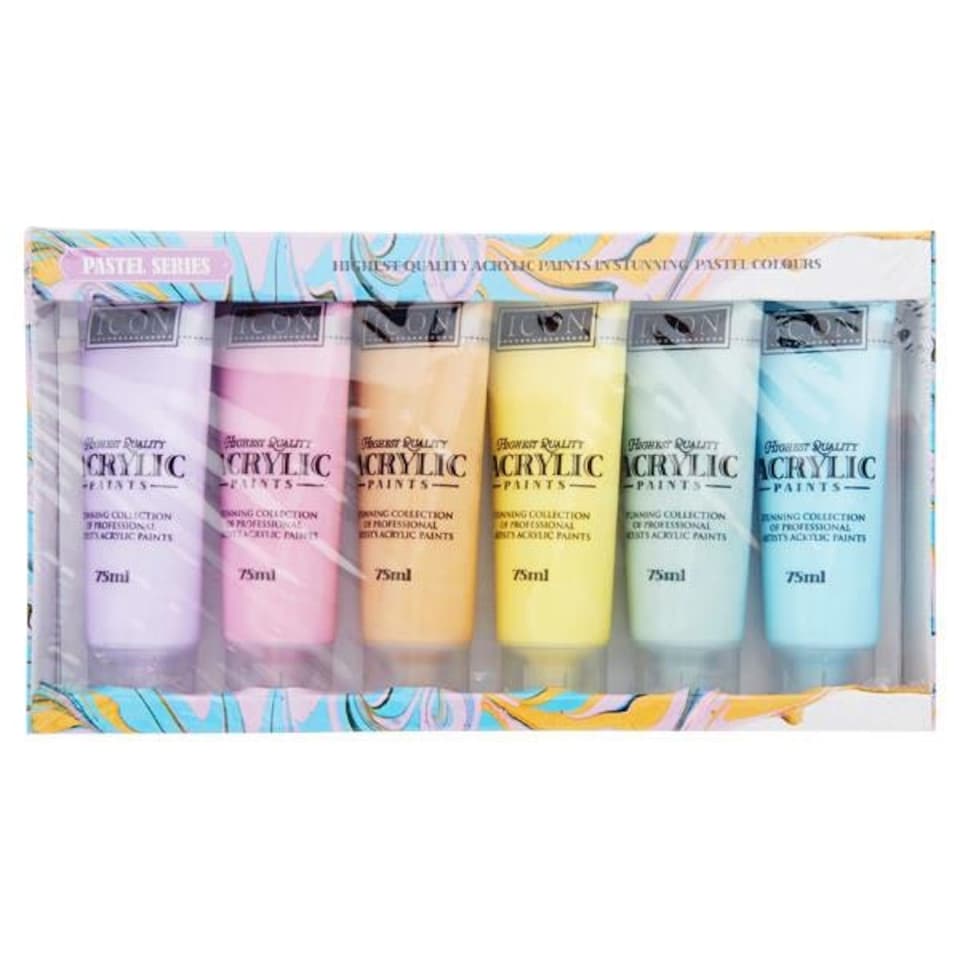 image 1 of Pack of 6 Pastel Colours Acrylic Paints 75ml by Icon Art
