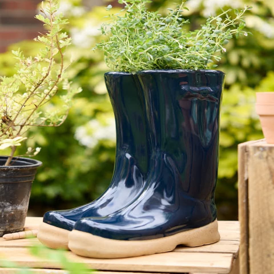 image 1 of Large Dark Blue Welly Boot Planter Blue