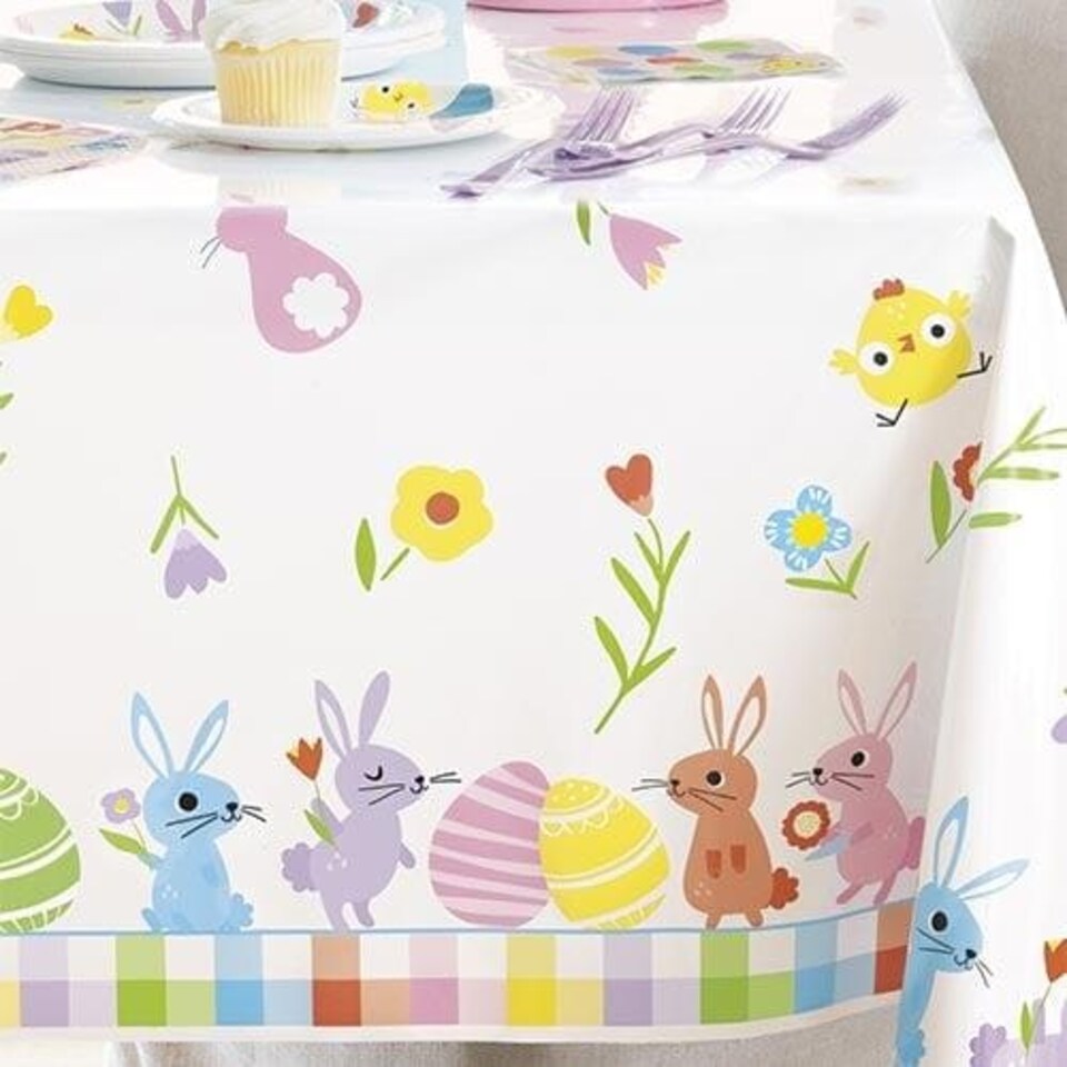 Happy Easter Colourful Gingham Plastic Tablecover 213cm x 137cm Multi