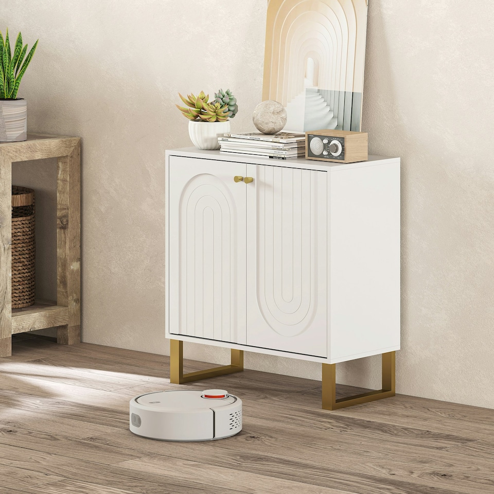 image 1 of HOMCOM Sideboard with Adjustable Shelves & 2 Doors for Living Room, White White | Gold