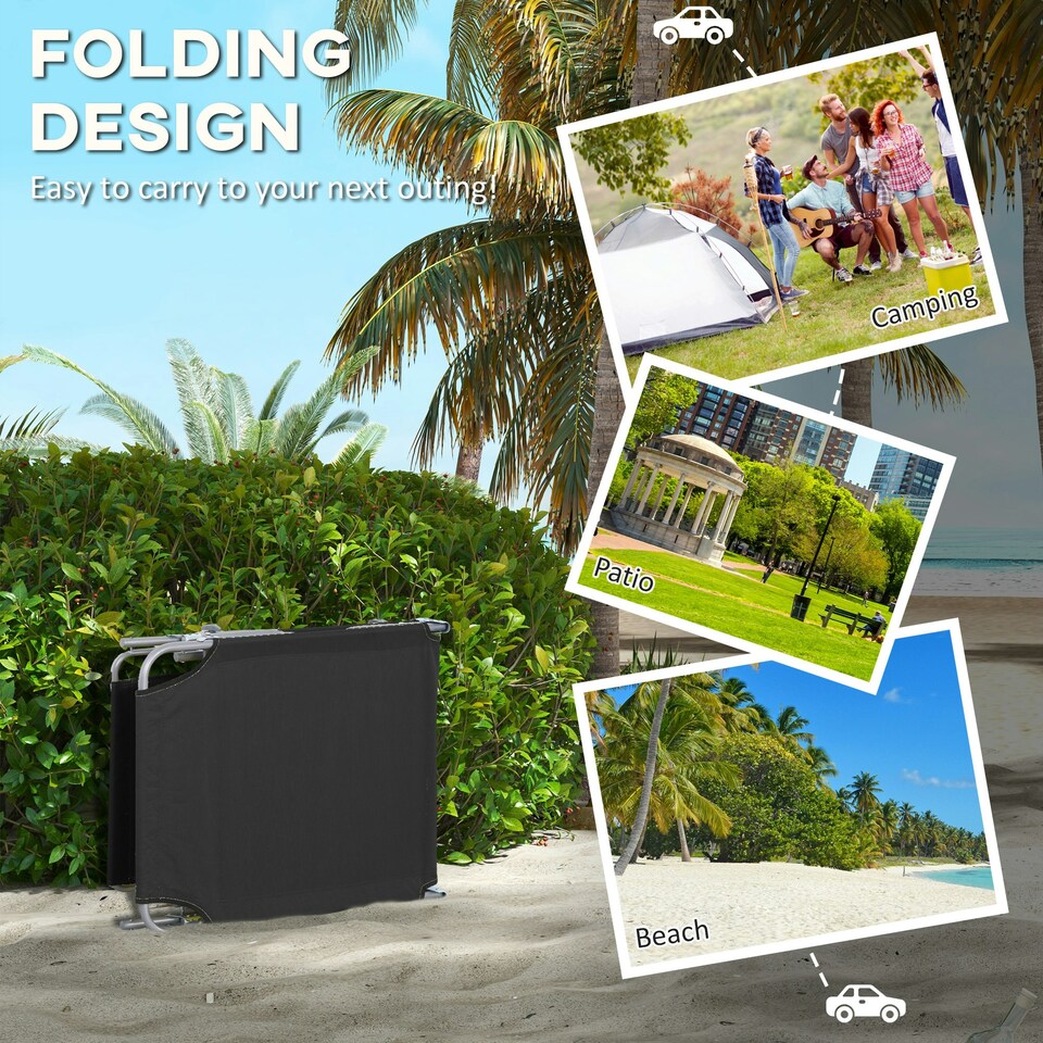 image 1 of Outsunny Folding Sun Lounger Set of 2 w/ Sunshade Adjustable Backrest Black
