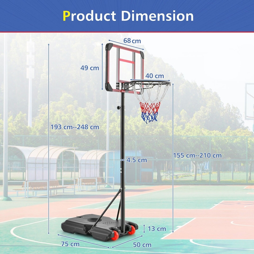 image 1 of Basketball Backborad Hoop Net Set 193-248cm Adjust Basketball Goal System