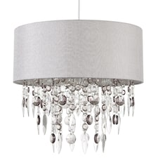 Large 40cm Easy Fit Shade in Grey with Acrylic Droplets | Grey | Clear | Large | 1