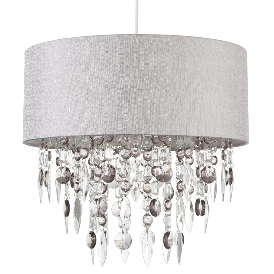 image 1 of Large 40cm Easy Fit Shade in Grey with Acrylic Droplets | Grey | Clear | Large | 1