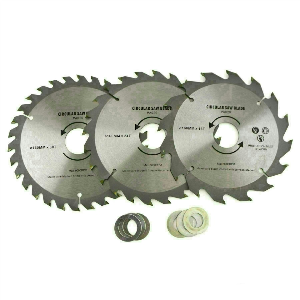image 1 of 3pc 160mm TCT Circular Saw Blades 16/24/30 TPI & Adapter Rings Reducer TE858
