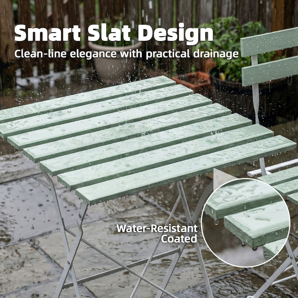 image 1 of Outsunny Outdoor Bistro Set Folding for 2 People White Green | Green | Natural green | Table: 55 x 55 x 71 cm; Chair: 39 x 48 x 80 cm