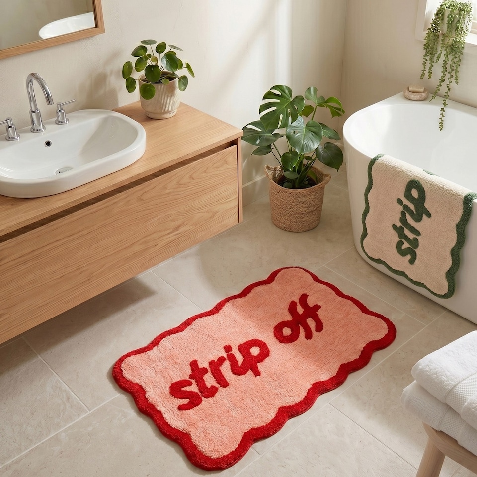 image 1 of Strip Off Slogan Scalloped Bath Mat
