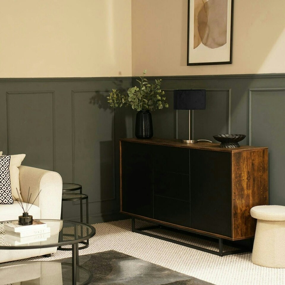 image 1 of ValueLights Charlie Brushed Chrome Stem Table Lamp Black Shade Black