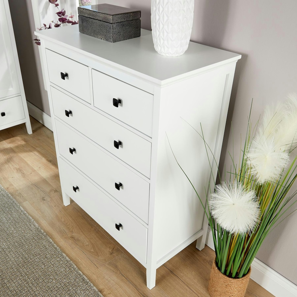 image 1 of Chest Of Drawers White Clothing Organiser MDF Flat Pack Compact Design White | 5 Drawers