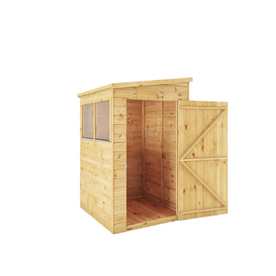 image 1 of 4 x 4 Modular Garden Shed Wooden Shiplap Pent Tongue and Groove Storage Brown