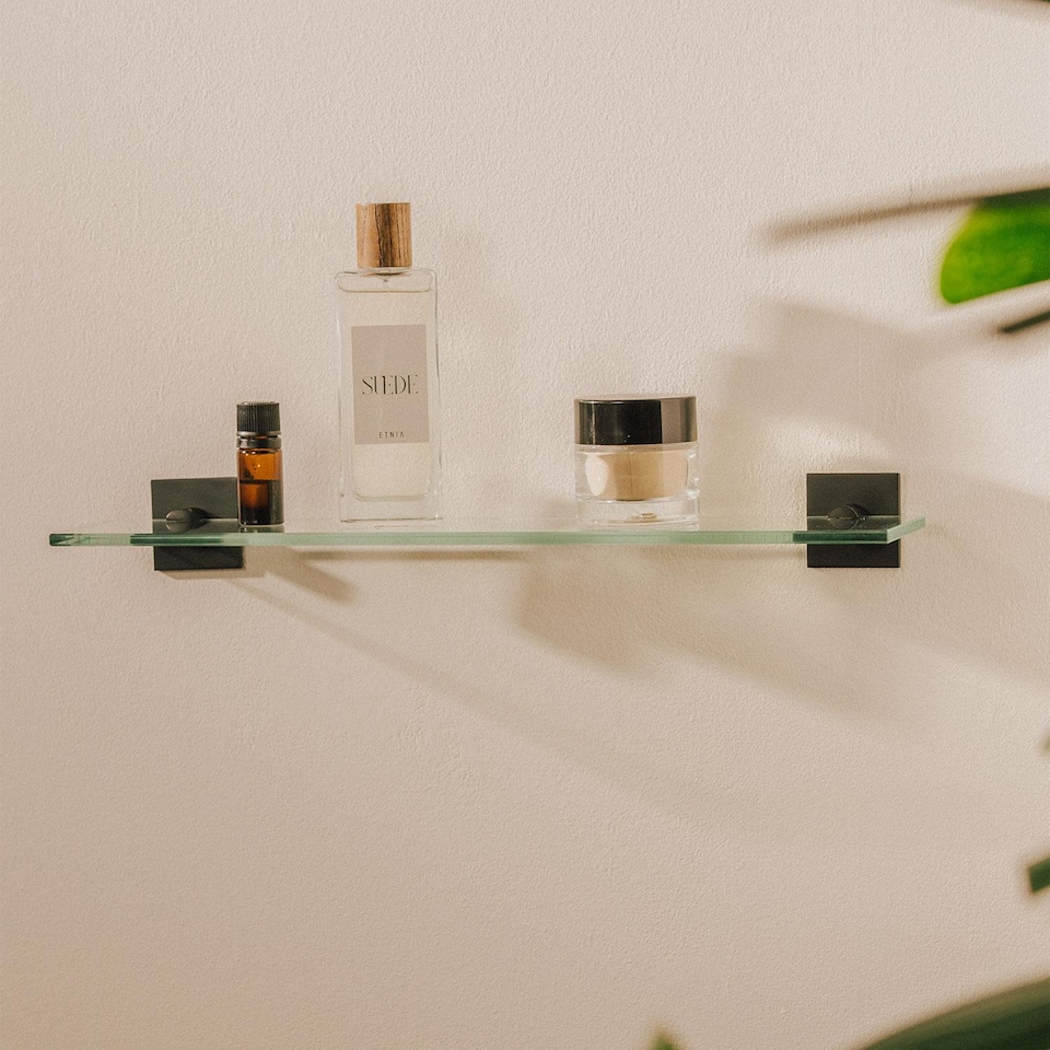 image 1 of COSMIC Glass Bathroom Shelf Organizer 40cm Self-adhesive Chrome Stick Collection