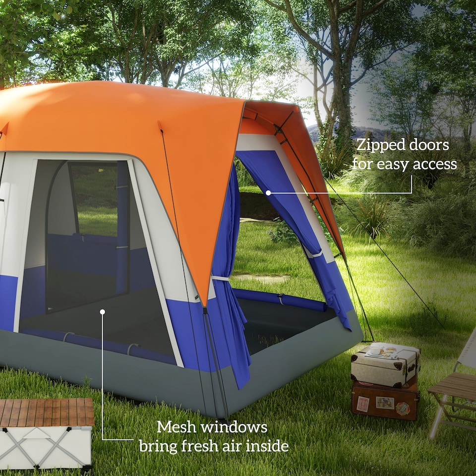 image 1 of Outsunny Camping Tent with 3000mm Waterproof Rainfly & Screen Panels, Green