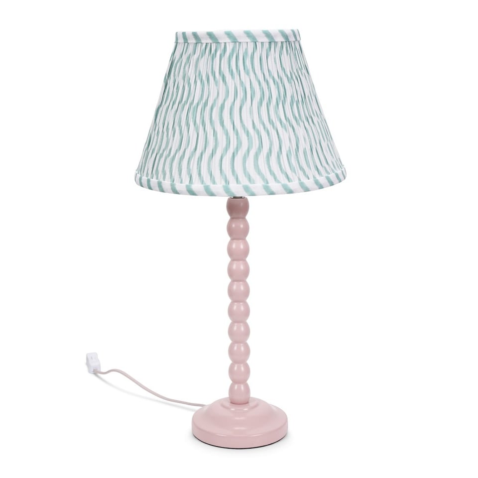 image 1 of ValueLights Bobbles Rose Pink Table Lamp Green Arrow Pleat Shade | Pink