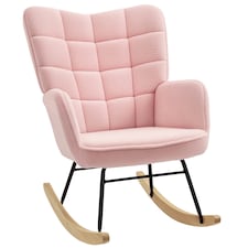 HOMCOM Wingback Rocking Chair for Nursing w/ Steel Frame Pink