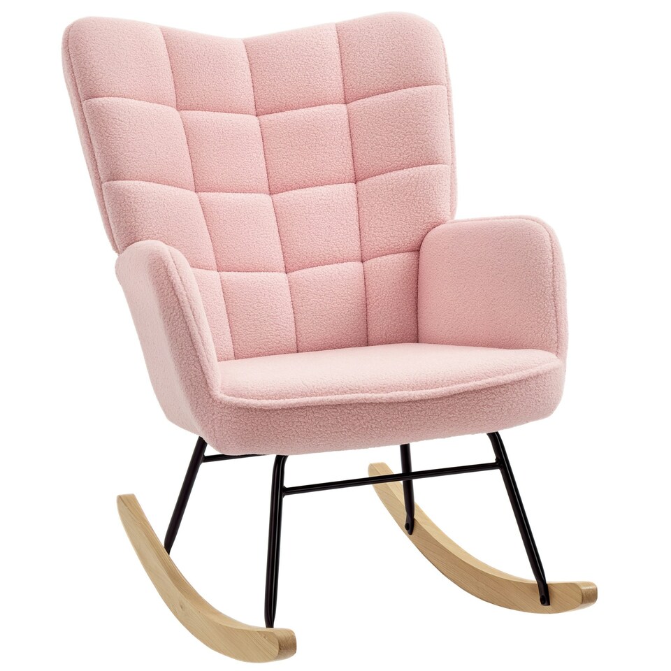 image 1 of HOMCOM Wingback Rocking Chair for Nursing w/ Steel Frame Pink