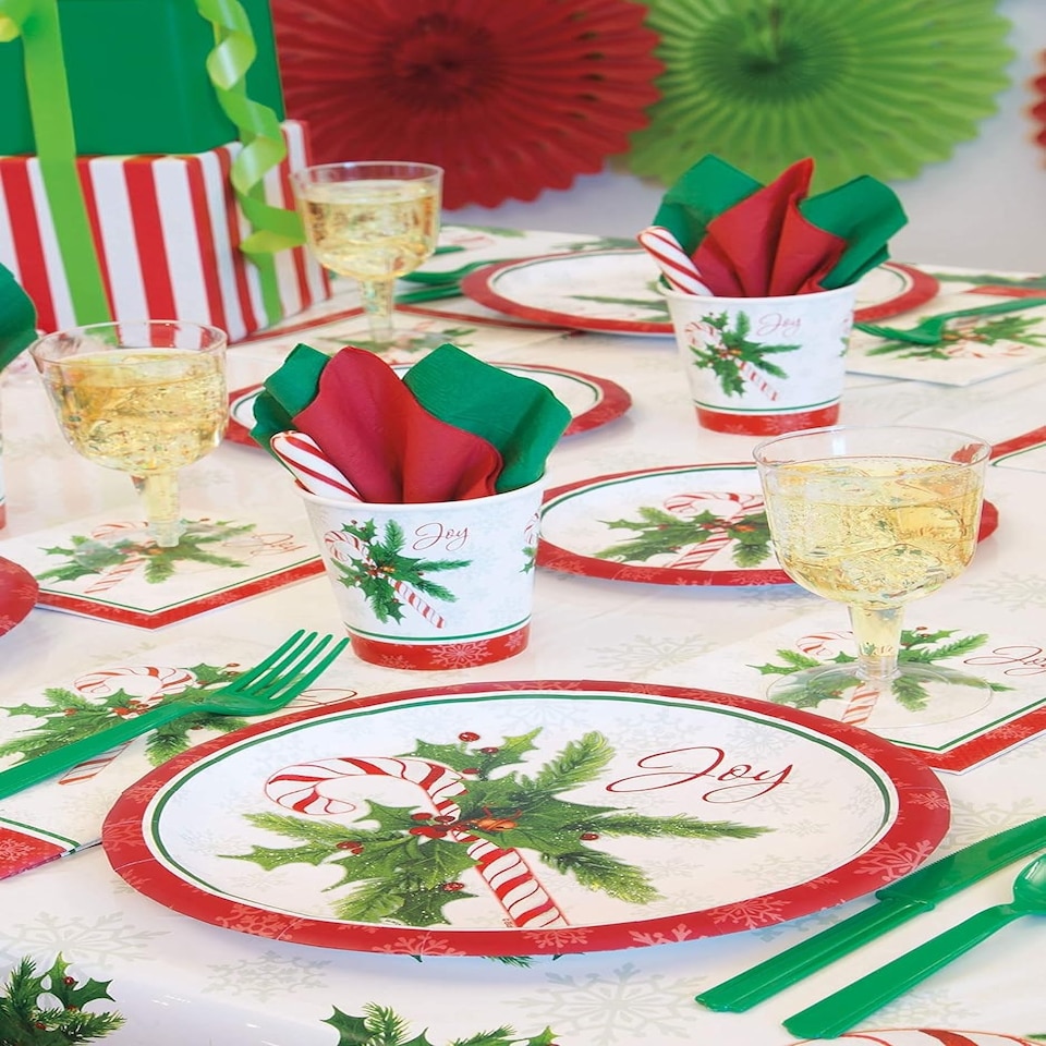 image 1 of Pack of 8 Candy Cane Christmas Round 7" Dessert Plates