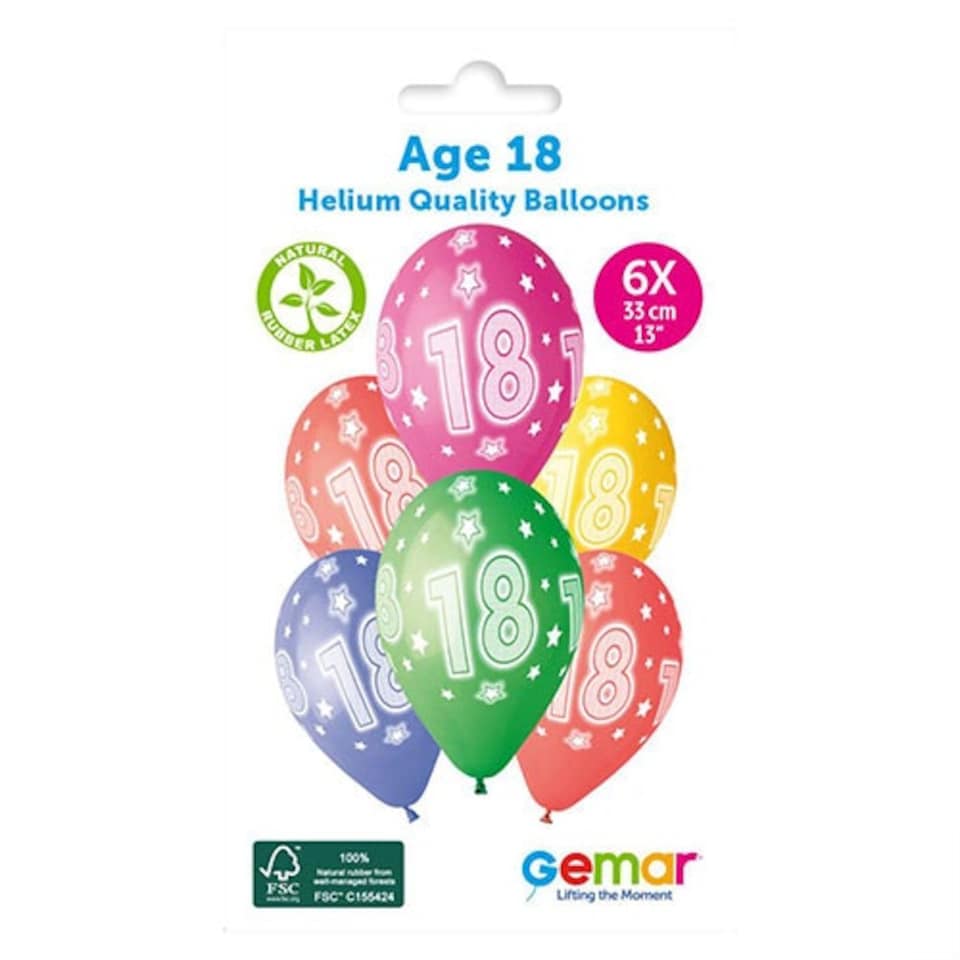 image 1 of Assorted Colour Cosmic Stars Age 18 Latex Balloons 33cm / 13 in - Pack of 6