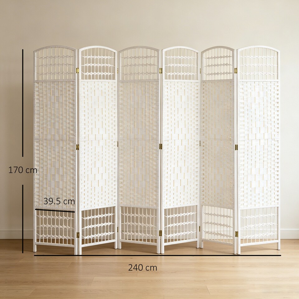 image 1 of HOMCOM 6 Panel Folding Room Divider, Freestanding Privacy Screen, White