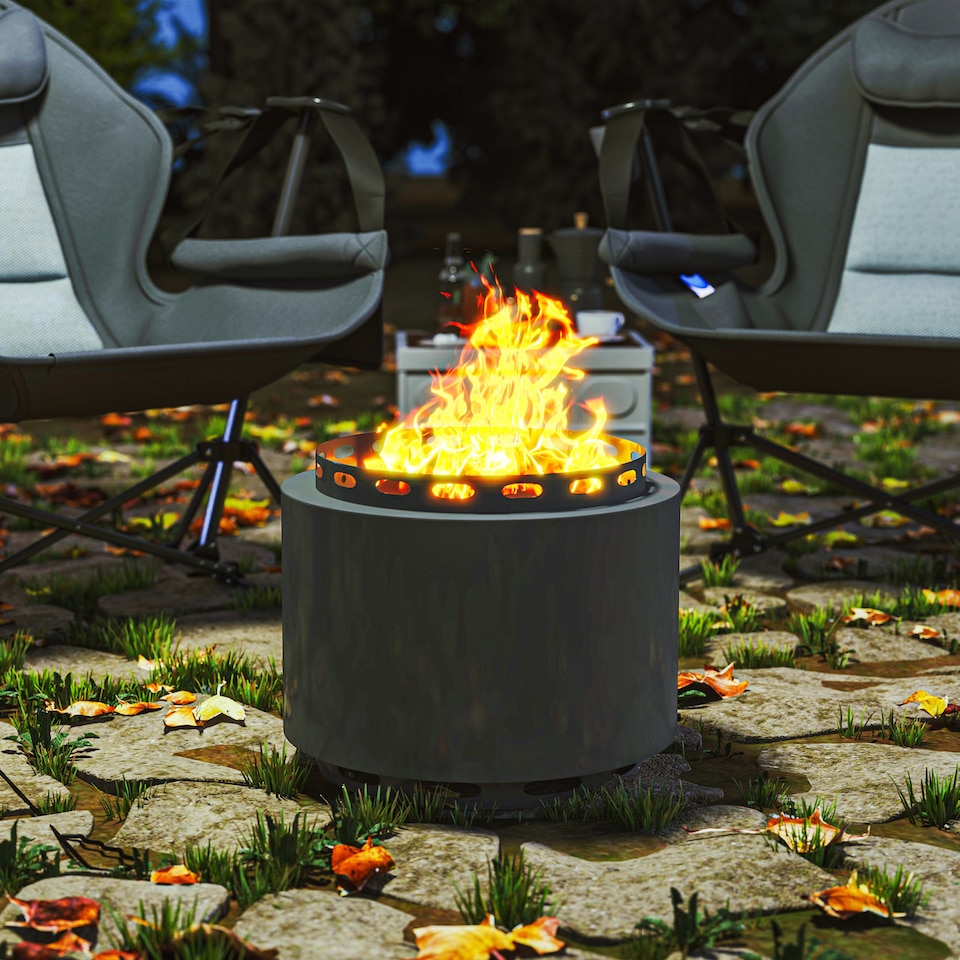 image 1 of Outsunny 48.5cm Smokeless Wood Burning Firepit Metal Fire Pit, Dark Grey | Grey | Dark Grey