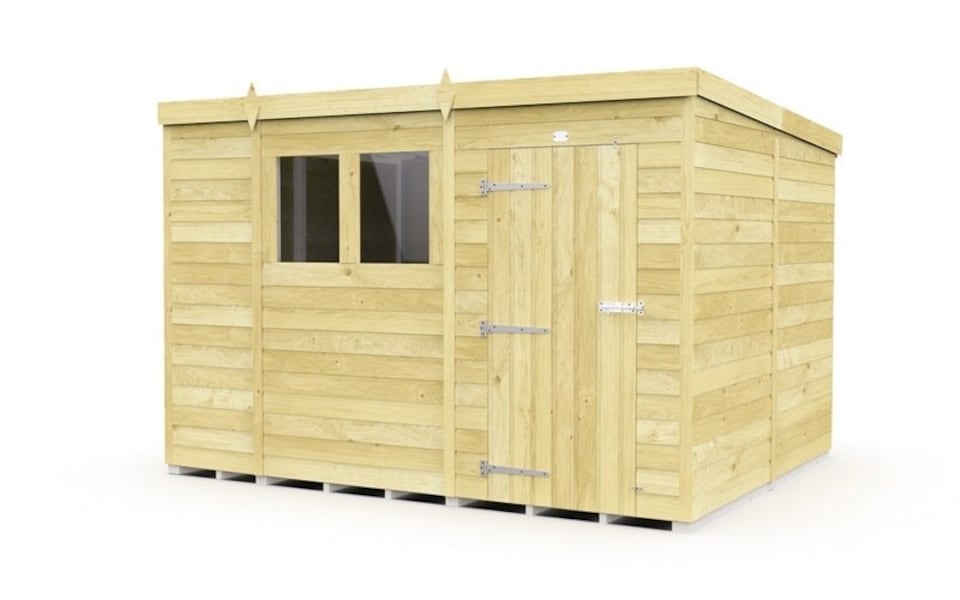 image 1 of 11 x 8 Feet Pent Shed - Single Door With Windows - Wood - L231 x W329 x H201 cm | Brown