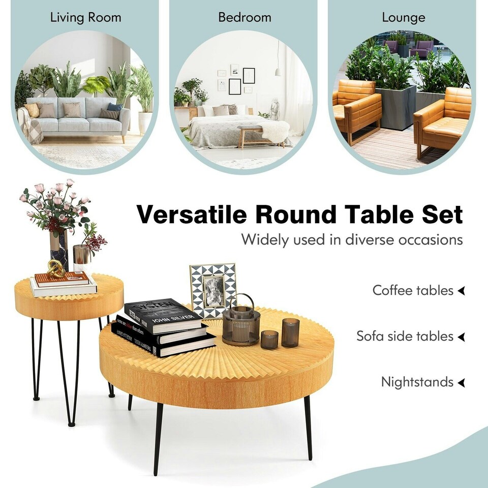 image 1 of COSTWAY 2PCS Round Nesting Tables Accent Coffee Tables Brown