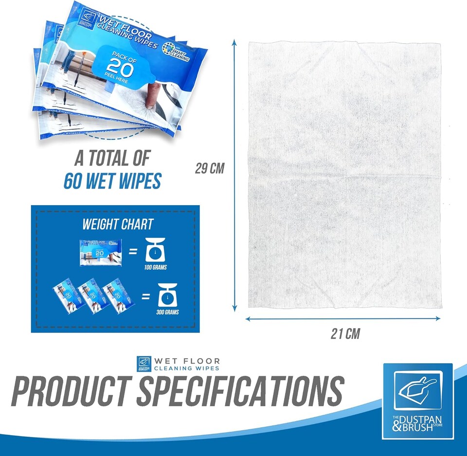 image 1 of Wet Floor Cleaning Wipes (Pack of 20) Wood & Tile Floor Streak-Free Wet Mop Cloths Compatible with Most Brands