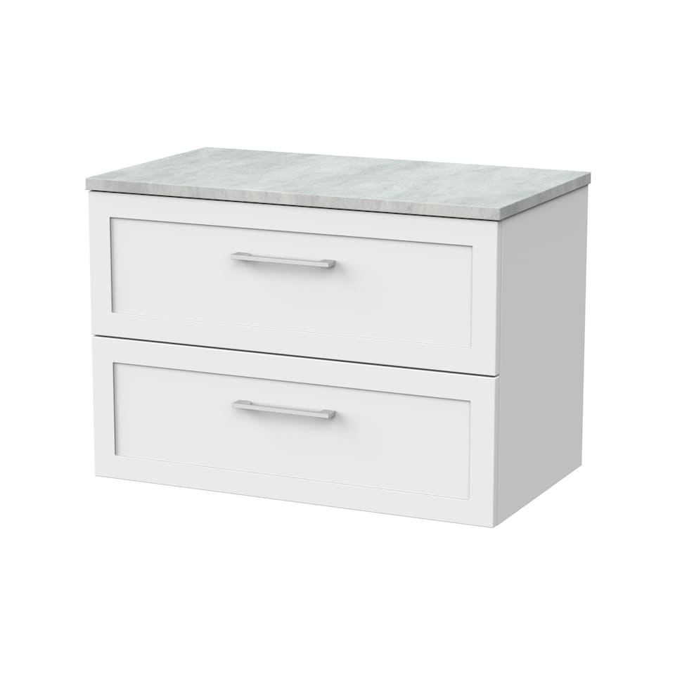 image 1 of Balterley Stonnall Traditional Wall Hung 2 Drawers Vanity Unit with Bellato Grey Laminate Worktop, 800mm, Matt White