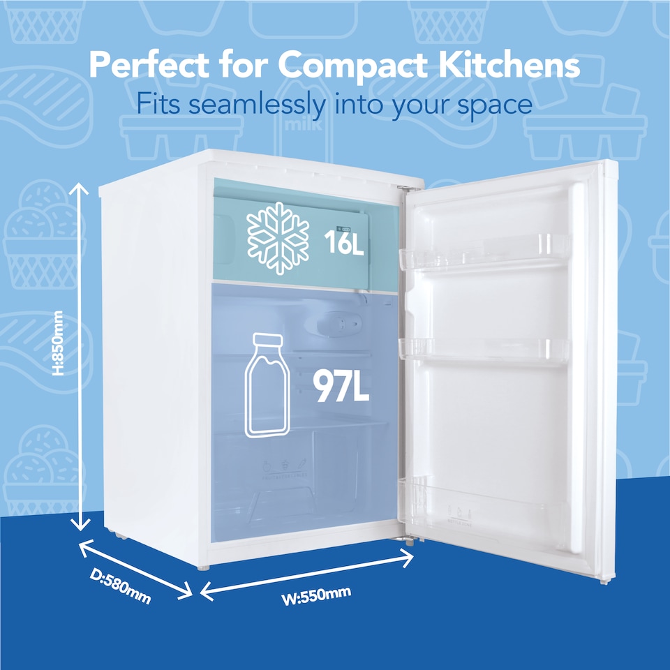 image 1 of Igenix IG155W Freestanding Under Counter Fridge, 97 Litre, 55 cm Wide, White