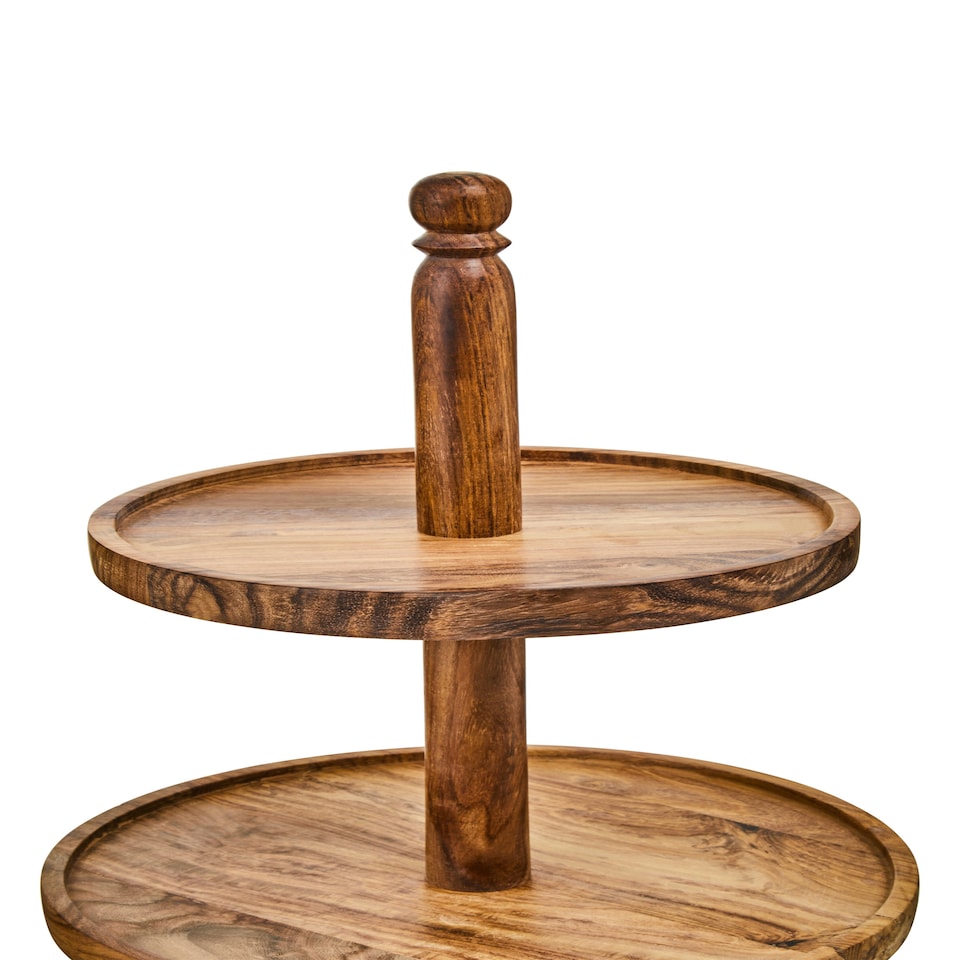 image 1 of Kora Sheesham Wood Three Tier Cake Stand Brown
