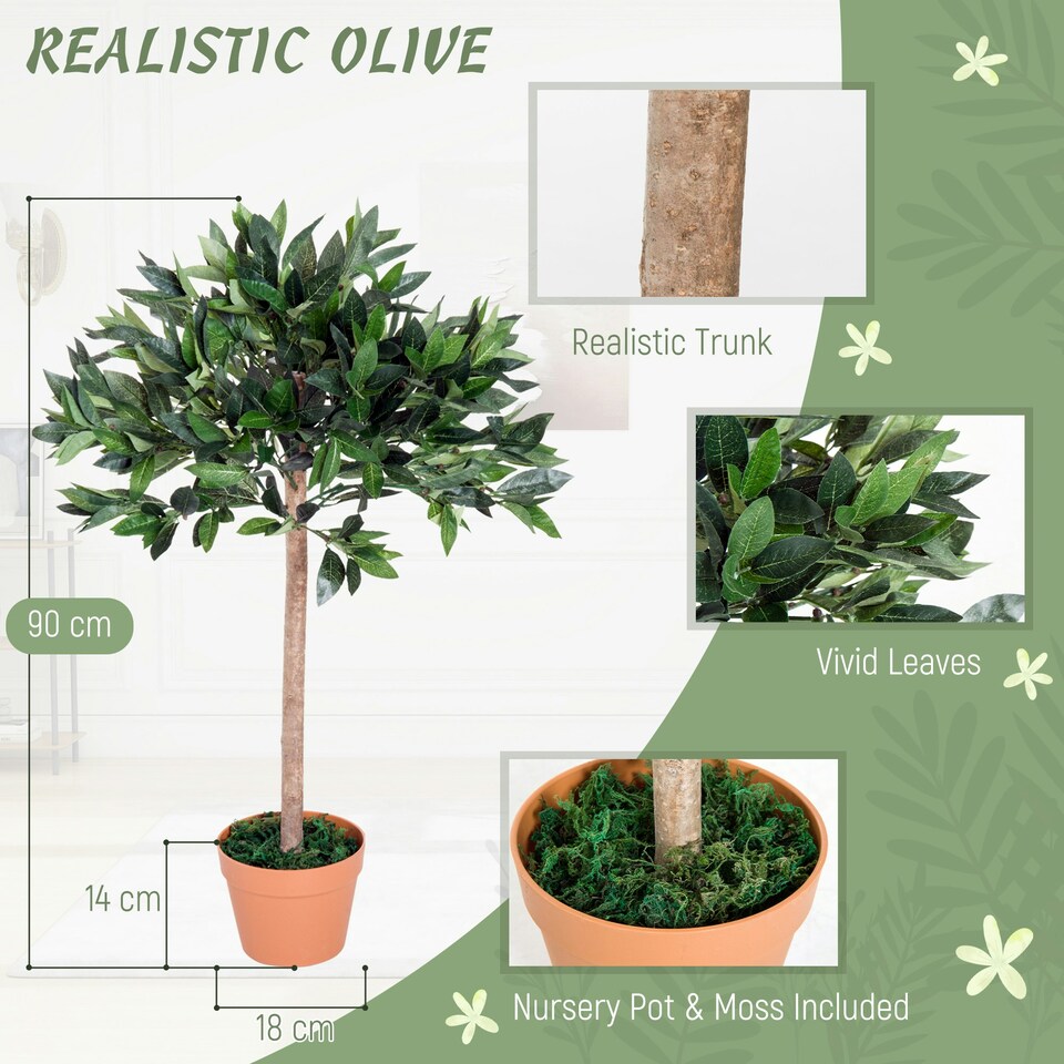image 1 of Outsunny Artificial Olive Tree Plant In an Orange Pot 90 cm for Home