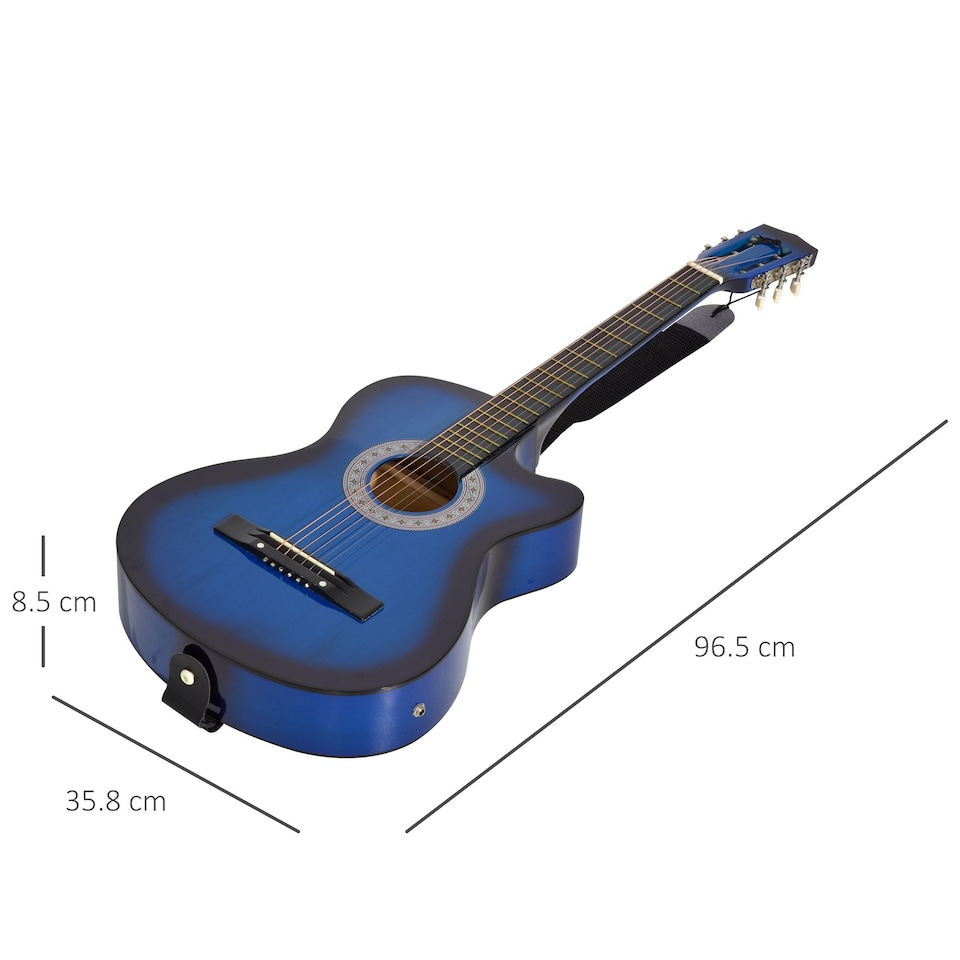 image 1 of HOMCOM 38 Inch Full Size Blue Classical Acoustic Electric Guitar Kids Guitar and Junior Guitar   Premium Gloss Finish w/Case - Blue