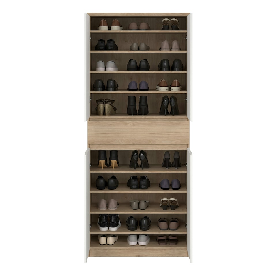 image 1 of Naia Shoe Cabinet with 4 Doors 1 Drawer in Jackson Hickory Oak and White