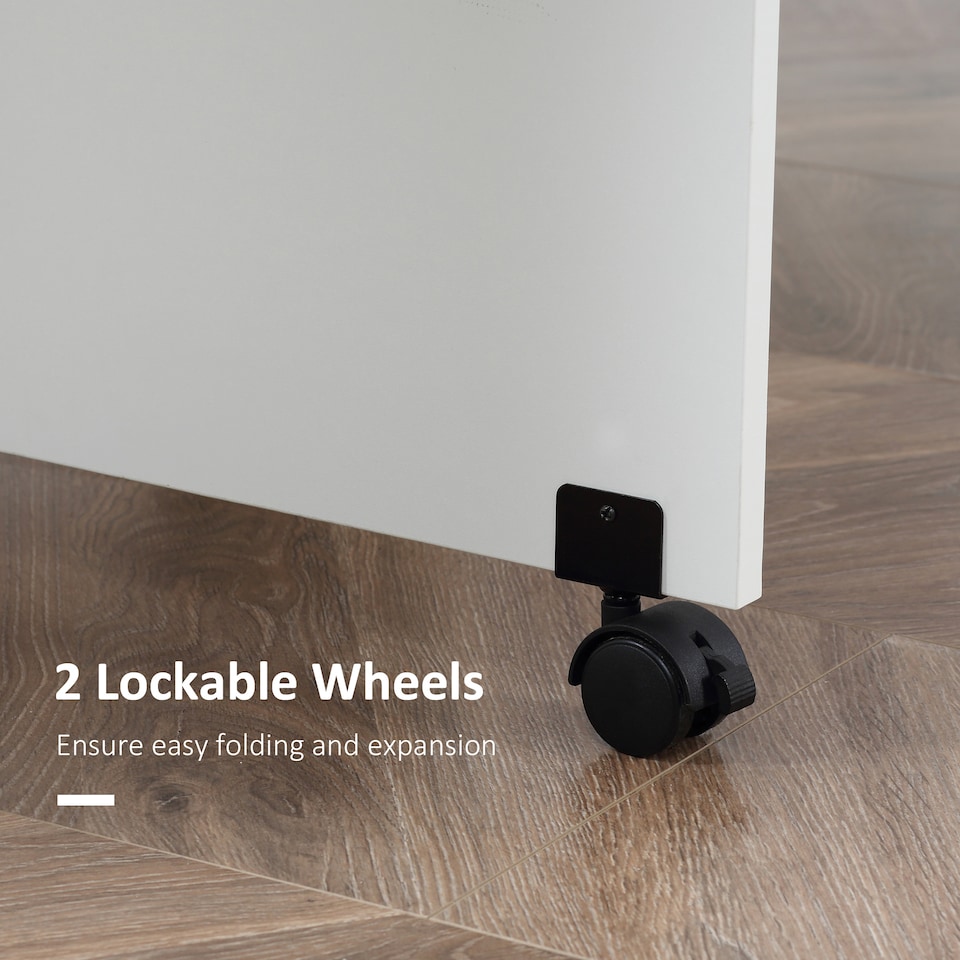 image 1 of HOMCOM Folding Dining Table, Drop Leaf Table with 2-Tier Shelves, Rolling Casters, for Small Spaces, Kitchen, White