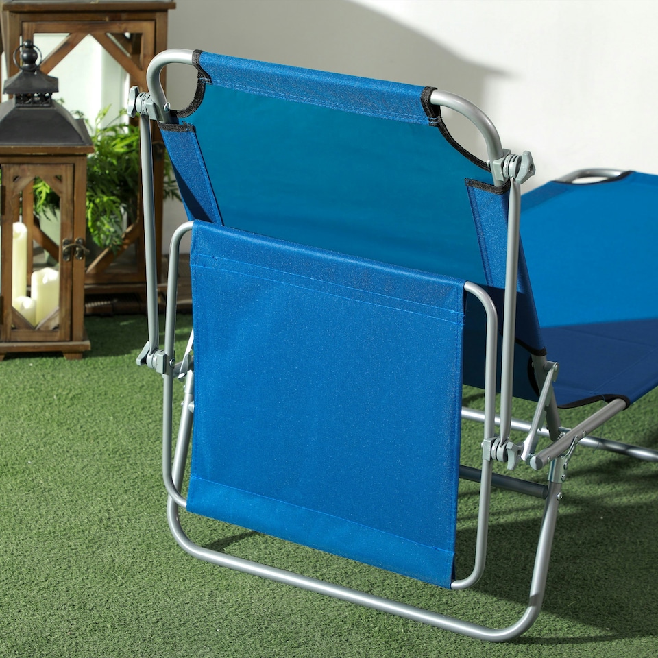 image 1 of Outsunny Folding Sun Lounger Set of 2 w/ Sunshade Adjustable Backrest Blue