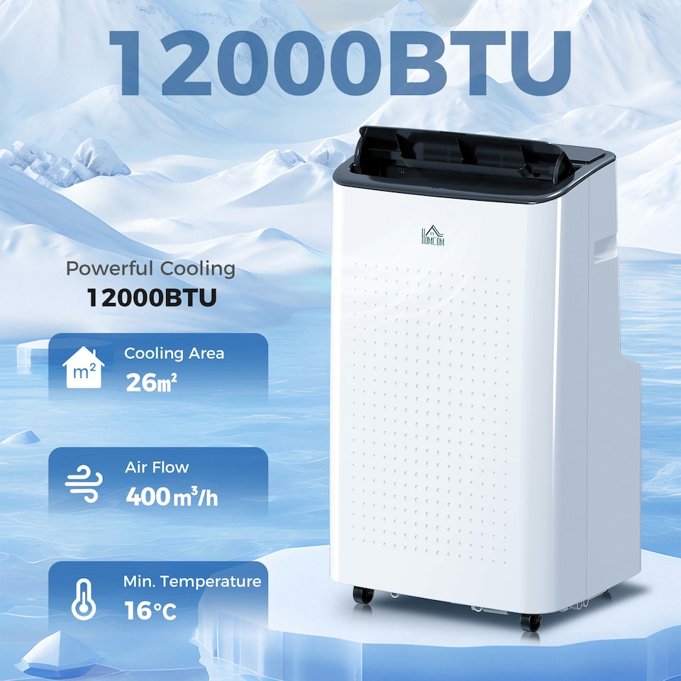 image 1 of HOMCOM 12000 BTU Portable Air Conditioner Unit with WiFi Smart App, 26m²
