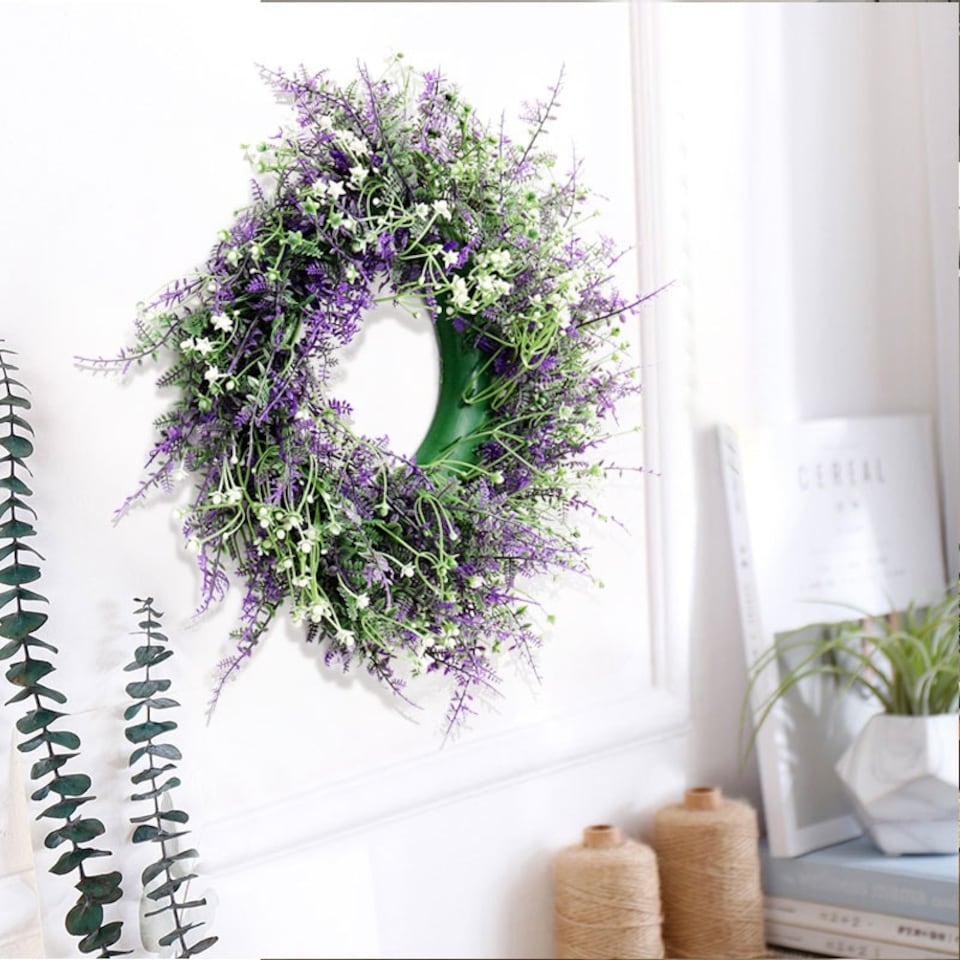 image 1 of Living and Home Round Artificial Lavender Flower Wreath
