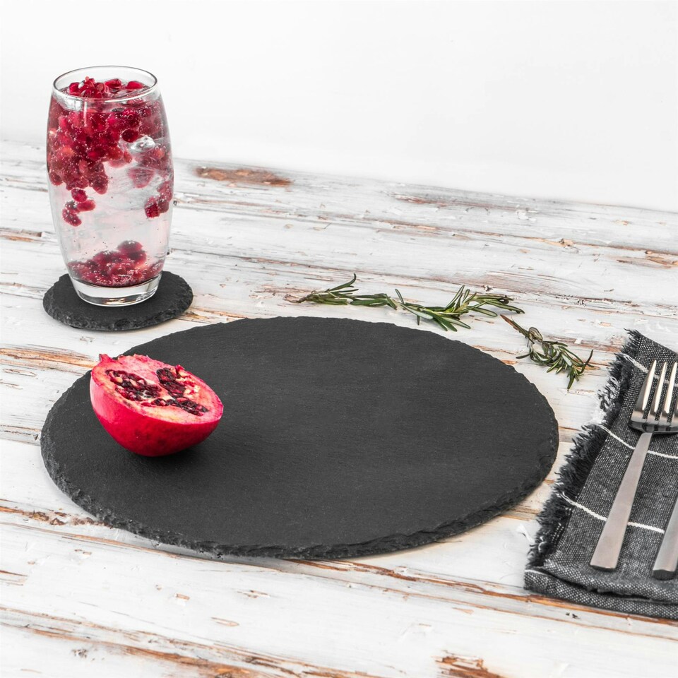 image 1 of Argon Tableware Round Slate Placemats & Coasters Set - 33cm - Grey Grey