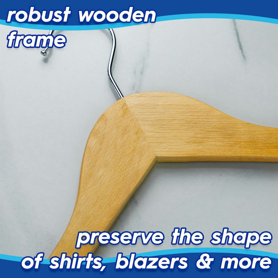 image 1 of Harbour Housewares Wooden Clothes Hanger - Brown - Pack of 30 - Wooden Hanger Coat Hanger Suit Hanger Jacket Hanger Shirt Hanger Trouser Hanger
