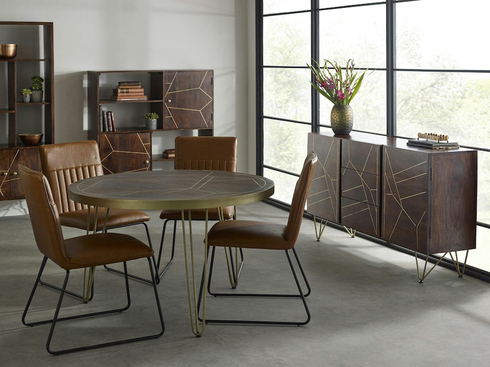 image 1 of Dark Gold Round Dining Table