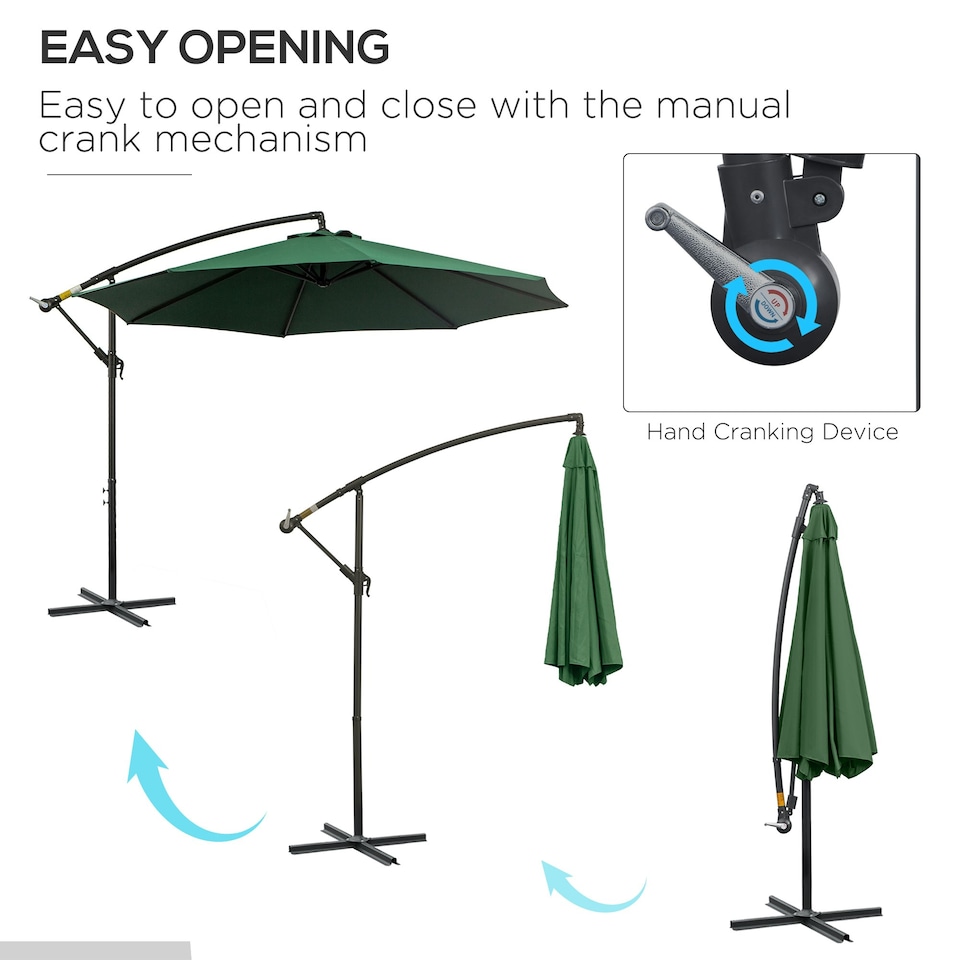 image 1 of Outsunny 3(m) Garden Banana Parasol Cantilever Umbrella, Dark Green