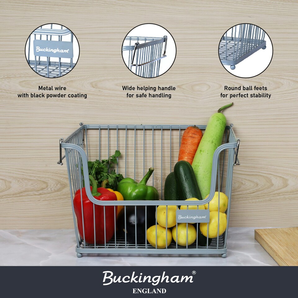 image 1 of Buckingham Multi-Purpose Stackable Storage Organising Basket 30.5 x 26.5 x 22 cm Light Grey