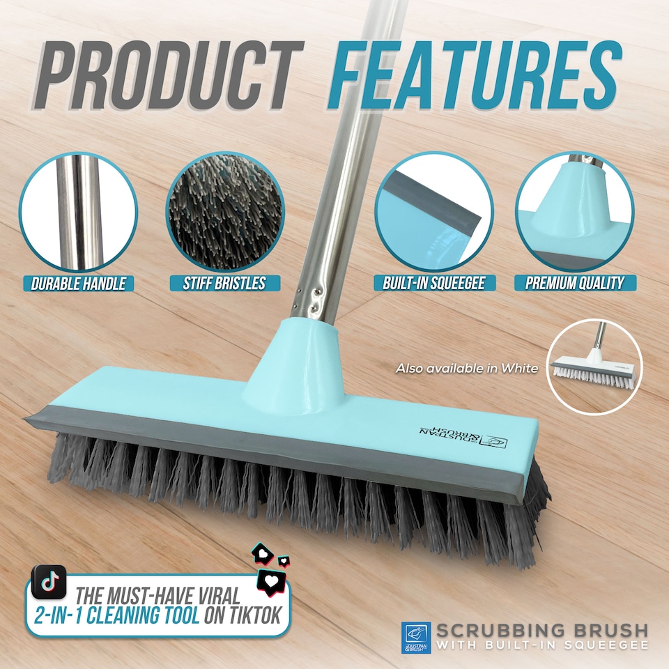 image 1 of Floor Squeegee Brush Long Handled for Indoor or Outdoor Tile and Wood Surfaces
