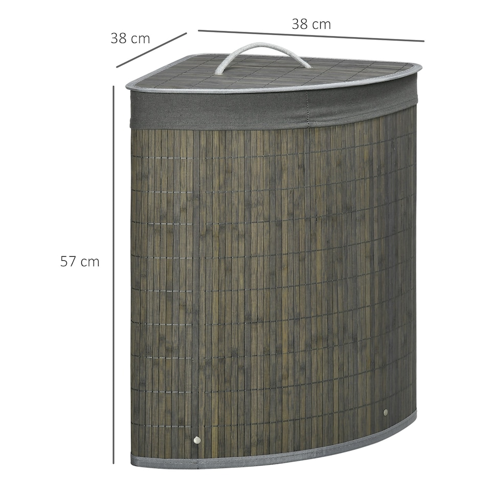 image 1 of HOMCOM 55L Bamboo Corner Laundry Hamper Bamboo Laundry Basket 38x38x57cm Grey